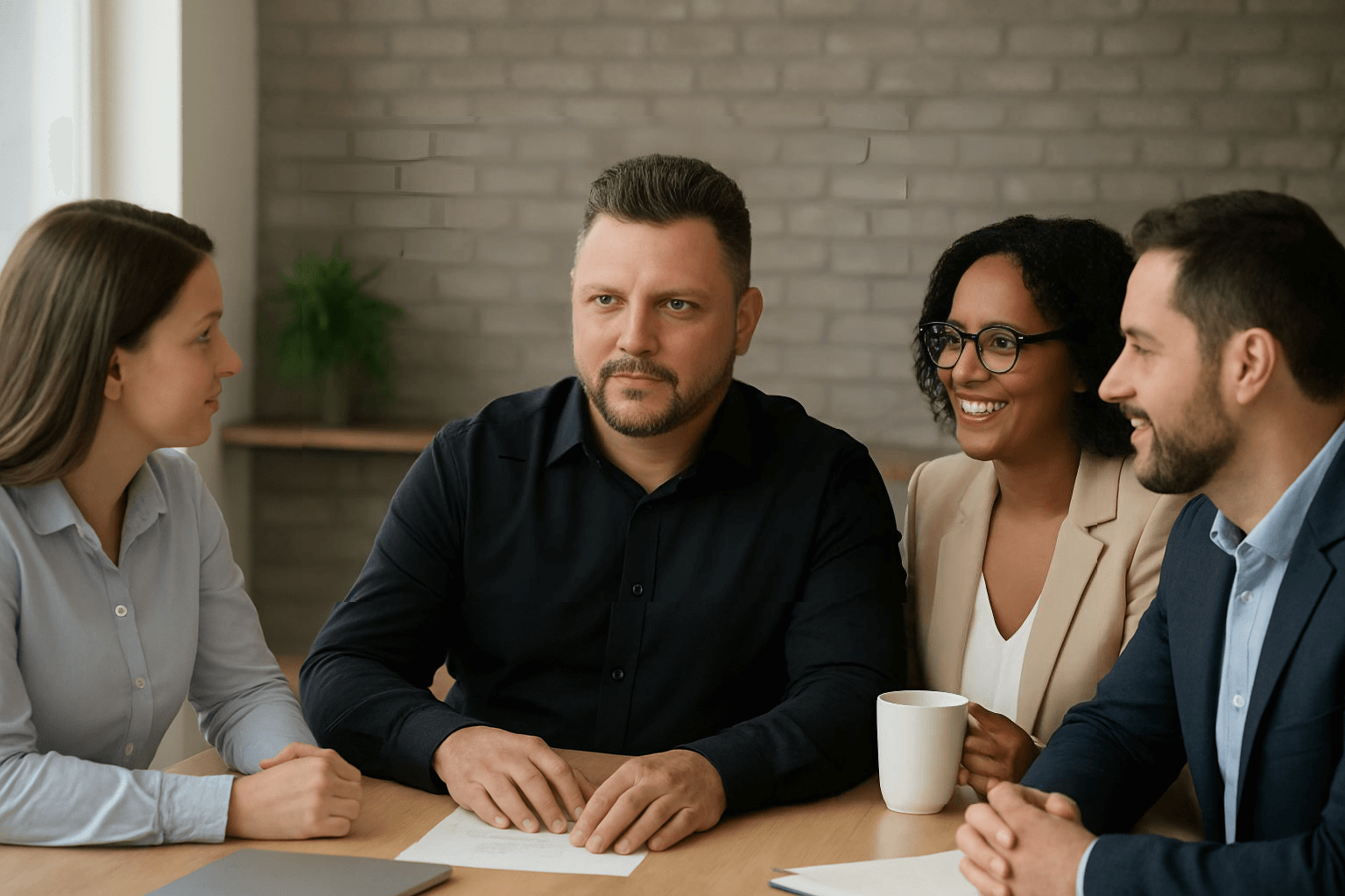 Time da Genbyte Digital em reunião de negócios, planejando estratégias de marketing digital.